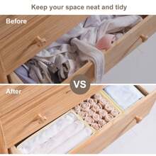 6 件装梳妆台收纳盒、衣物抽屉收纳盒、储物盒和储物抽屉、编织布梳妆台抽屉收纳盒、卧室衣物收纳盒