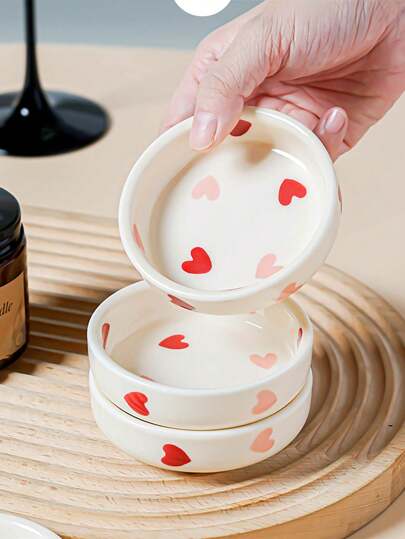 2件/4件/6件北欧风心形陶瓷酱汁碟，高品质ins唯美蘸酱盘，米色家居小盘子，酱油醋碟，节日礼物，厨房用品，生日礼物，派对用品，学校用品