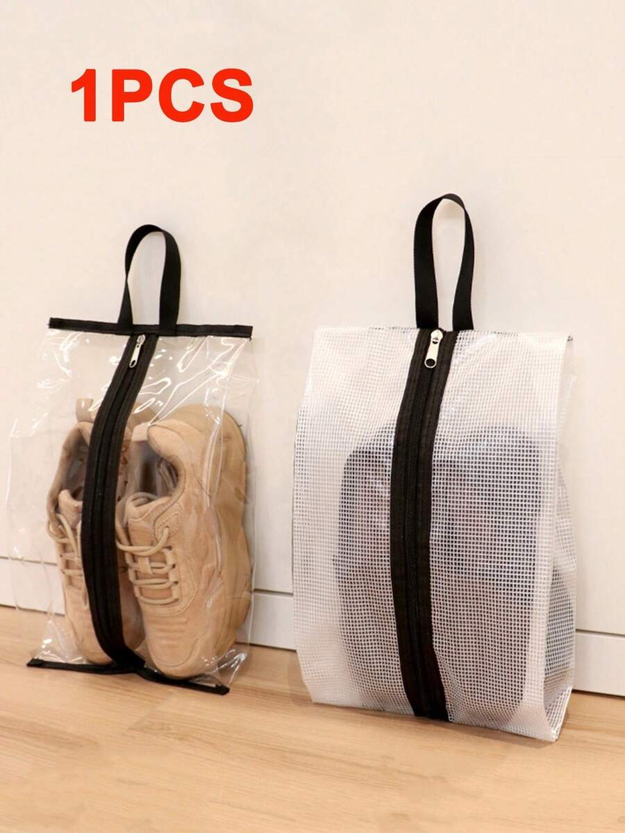 1pc Foldable Travel Shoe Storage Bag, Waterproof Shoe Sorting Bag, Portable Handheld Shoe Organizer For Outdoor Use - White - View 1