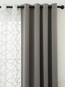 4 Panels Gray Blackout Curtains With Embroidery And Sheer, Sun-Blocking And Heat-Insulating Full Set, For Living Room, Bedroom, Dining Room Decoration - Grey - View 6