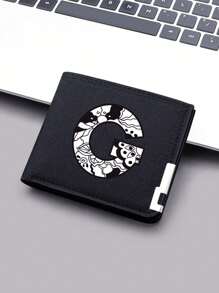 1 件时尚 26 个字母 2D 印花双折钱包 - 大容量，皮革翻盖口袋卡夹，涤纶材质，轻巧可折叠，无衬里，适合小男孩的绝佳酷炫礼物 - 彩色 - 查看 31