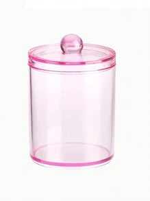 6 Pack Qtip Clips With Plastic Lids - 10 Oz Clear Medicine Bottle Dresser Organizer And Storage Makeup Jar For Makeup Round Pads, Swabs, Dental Floss, Hair Clips, Paper Clips, Hair Ties (Pink)