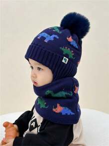 恐龙帽子围巾套装（2件套），男女宝宝保暖冬季配饰