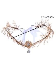 1件波西米亚梦幻花朵宝石发箍，配金色叶子头饰，新娘婚礼节日头饰情人节配饰