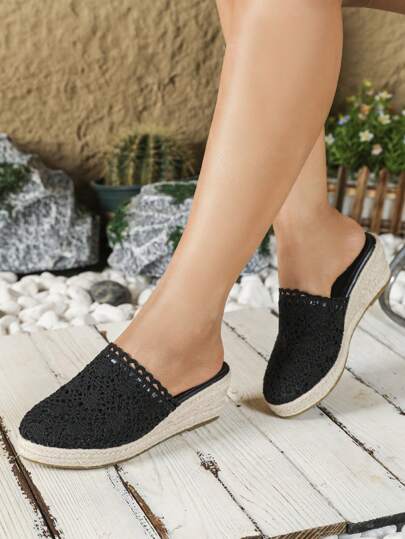 5pcs Flower Decor Breathable Espadrille Wedge Heel Women's Shoes