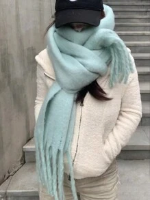 1 Women'solid Color Mohair Scarf Female Autumn Winter 2024 New All-In-One Neck Korean Version Of Advanced Sense Thick Warm Cape Suitable For Daily Use Accessories Women - Multicolor - View 20