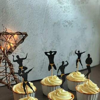 6pcs Stud Muffin Cake Decorating Toppers, Cupcake Decoration Toppers Perfect For Bachelor Party, Birthday Cake Floral Picks, Male Dancer Cake Decoration