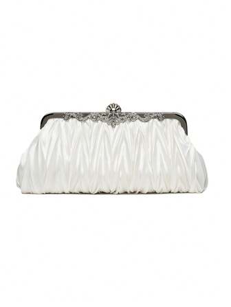 优雅纯色缎面手拿包，适合搭配晚礼服、旗袍、水钻褶皱云朵手拿包，经典设计