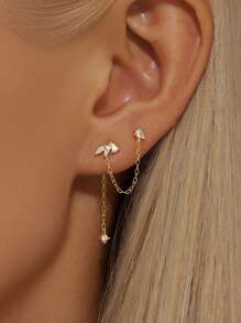 EleRunis 1 pièce Bijoux de piercing d'hélice de cartilage pour femmes, en argent sterling 925 avec pendentif à franges, diamants et pierres de zircone cubique pour un port quotidien, mariage, fête d'engagement, anniversaire, Saint-Valentin.