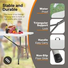 Folding Table,6ft Portable Heavy Duty Plastic Fold-In-Half Utility Foldable Table Plastic Dining Table Indoor Outdoor For Camping, Picnic And Party, White - 白色 - 查看 9