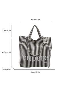 Geantă ocazională Geantă tote pentru femei de capacitate mare 2024 Noua linie la modă Geantă de umăr super fierbinte Geantă tip găleată în dungi - Negru - Vizualizare 2