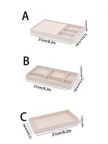 1pc Velvet Jewelry Tray, Large Capacity Jewelry Organizer Tray With Separate Compartments, Simple Multi-Tier Jewelry Display Tray For Earrings, Necklaces, Bracelets, Rings, Hair Clips, Hair Bands - Beige - View 3