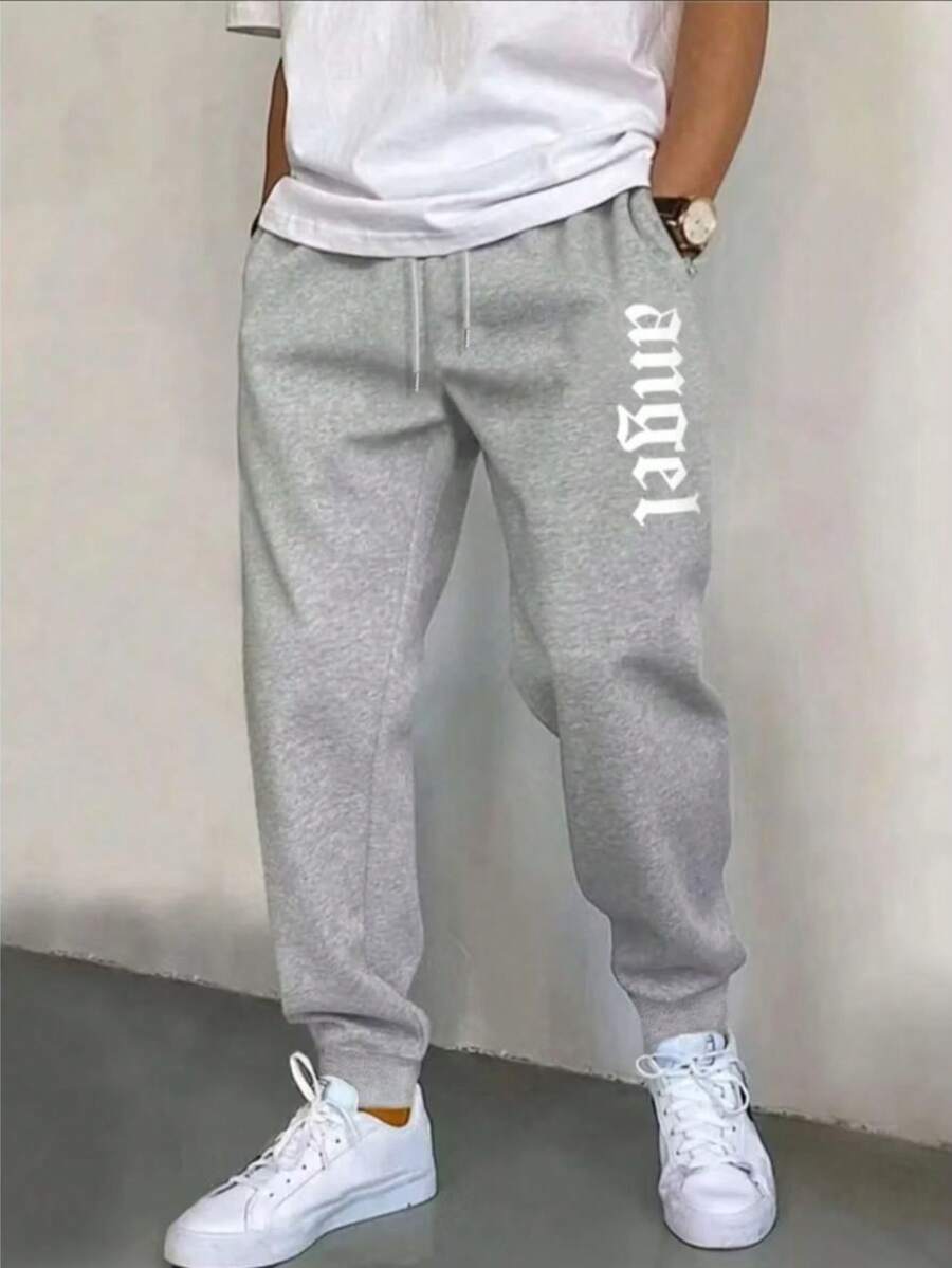 Slim Men's Sweatpants With Flannel Pocket Jogger Gym Training Pants - 灰色 - 查看 1