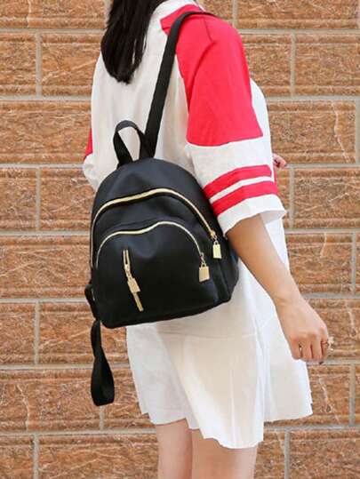 Mochila informal de estilo universitario para mujer de tela de nailon de unicolor