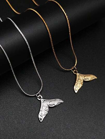 1pc Stainless Steel Patterned Mermaid Tail Pendant Necklace, Bohemian Style For Beach Vacation, Elegant & Fashionable Birthday Gift Jewelry