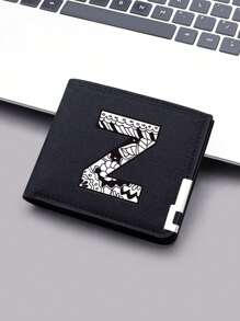 1 件时尚 26 个字母 2D 印花双折钱包 - 大容量，皮革翻盖口袋卡夹，涤纶材质，轻巧可折叠，无衬里，适合小男孩的绝佳酷炫礼物 - 彩色 - 查看 37