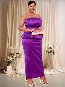 Women's Ruched Slim-Fit Strapless Dress With Elegant Style - Purple - View 3