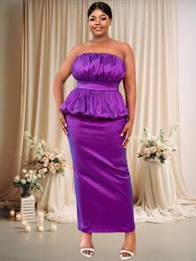 Women's Ruched Slim-Fit Strapless Dress With Elegant Style - Purple - View 5