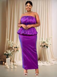 Women's Ruched Slim-Fit Strapless Dress With Elegant Style - Purple - View 4