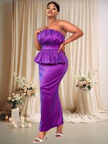 Women's Ruched Slim-Fit Strapless Dress With Elegant Style - Purple - View 2
