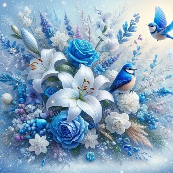 1pc 30*30cm Lily & Bird Pattern 5D Diamond Painting Set, DIY Diamond Art Kit For Cross-Stitch, Living Room Bedroom Home Decoration, Friendship Birthday Surprise Art Gift, Frameless