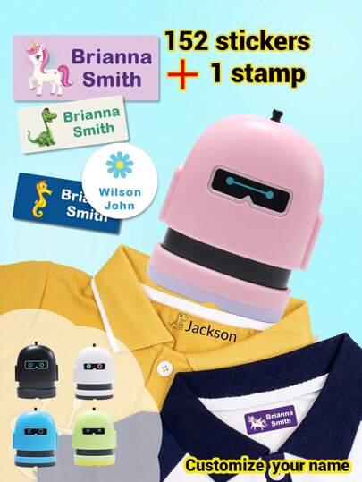 152 قطعة من ملصقات الأسماء التي لا تحتاج إلى كي لملابس الأطفال، وختم اسم مخصص واحد لملابس الأطفال مقاوم للماء. الختم الشخصي للملابس، طابع التوقيع اليدوي، أختام الملابس المخصصة للملابس، ختم اسم ذاتي الحبر مخصص للرسوم الكرتونية لأغراض الأعمال والهدايا لطلاب القرطاسية المدرسية