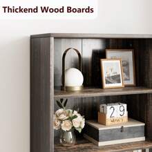 Industrial 6-Shelf Bookcase With Doors - Tall Wooden Storage Shelves For Bedroom, Living Room, Home Office