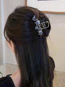 2 piezas Ganchos para el cabello elegantes con forma de flor de estilo francés de metal para recogido, pasadores para el cabello, accesorios para el cabello - Plata antigua - Ver 8