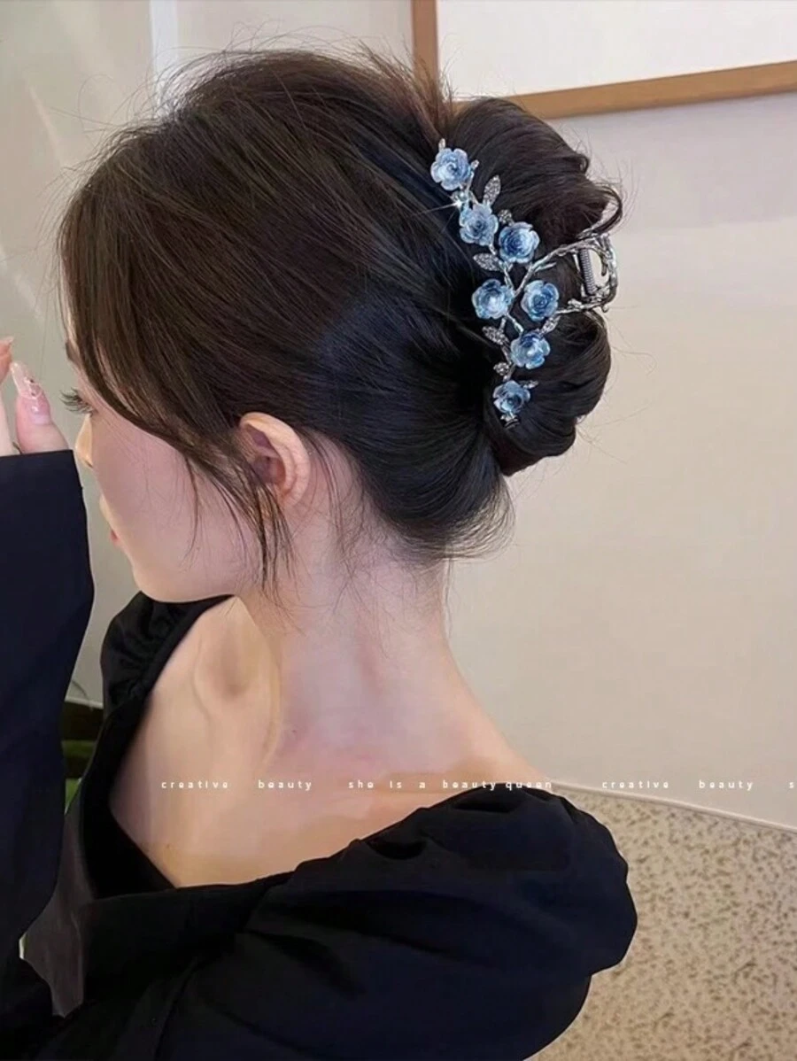 2 piezas Ganchos para el cabello elegantes con forma de flor de estilo francés de metal para recogido, pasadores para el cabello, accesorios para el cabello - Plata antigua - Ver 1