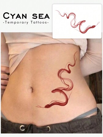 1入組防水防汗紅色蛇紋pvc臨時紋身貼紙,適合時尚人士日常使用
