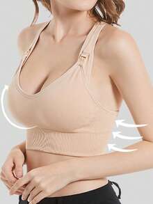 Detachable Bra Seamless Lifting Underwear Bra Chest Support Binder Solid Color Simple Daily Wear - Apricot - View 2