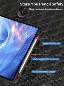 1pc Black Tri-Fold Silicone Foldable Pad Case, Slim Stand Shockproof Anti Fall Pen Holder Anti-Fall Tablet Cover Compatible With Apple IPad Mini 4/5/6, 9.7/10.2/10.5 Inches, Air 4/5/6, 10th Generation, 10.9 Inches, Pro 11 Inches, Air 11(M2) , Air 13 And Pro 11(M4) Models. Clear Back Cover With High Transparency For DIY Personalization - Black - View 8