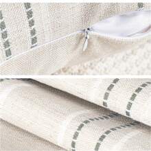 1 peça Capa de Almofada Decorativa de Linho estilo Fazenda, Capa de Almofada com Textura Boho, Bege com Listra Tingida de Fios Branco e Azul Marinho para Sofá, Sala de Estar (Somente Capa)