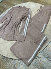 Women Sweater Co-Ords - 藕粉色 - 查看 2