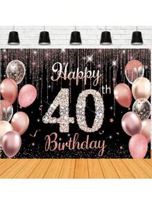 Black Gold Birthday Background Glitter Rhinestone Rose Gold Balloon Polka Dot Streamer Glitter Decoration For 16 21 40 50 60 80 Years Birthday Party Decoration Cake Table Photography Portrait Prop Background Vinyl,Christmas - 40th - View 1
