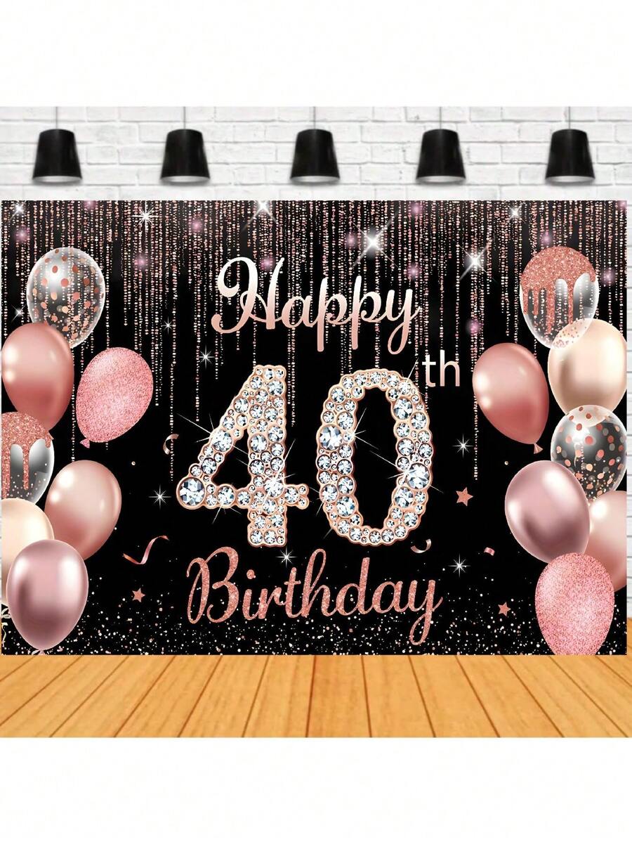 Black Gold Birthday Background Glitter Rhinestone Rose Gold Balloon Polka Dot Streamer Glitter Decoration For 16 21 40 50 60 80 Years Birthday Party Decoration Cake Table Photography Portrait Prop Background Vinyl,Christmas - 40th - View 1