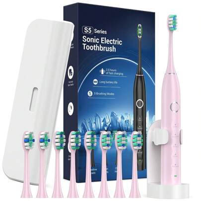 Electric Toothbrush For Adults With 8 Brush Heads,Toothbrush Rechargeable With A Holder & Travel Case, 2.5 Hours Charge For 120 Days Use