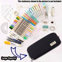 1 pieza Estuche para lápices de gran capacidad con 3 compartimentos, bolsa para bolígrafos para escuela, adolescentes, niños, hombres, mujeres. Útiles escolares, almacenamiento de papelería para estudiantes (Negro, Rosa, Morado, Azul Marino, Azul Glaciar, Verde, Estampado de Cactus, Estampado de Macaron) (¡La ubicación de los estampados de Macaron y Cactus en la superficie del estuche para lápices es aleatoria!) Vuelta al cole, Útiles escolares, Estuche para lápices, Mochila escolar - Negro - Ver 5