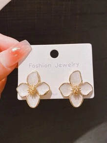 1 Đôi Bông tai Dopamine hình bông hoa bốn cánh nhiều màu dành cho nữ, thích hợp làm quà tặng ngọt ngào & đơn giản hàng ngày hoặc lễ hội - Bông tai hoa tráng men thả - Xem 13