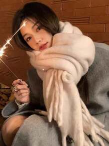 1 Women'solid Color Mohair Scarf Female Autumn Winter 2024 New All-In-One Neck Korean Version Of Advanced Sense Thick Warm Cape Suitable For Daily Use Accessories Women - Multicolor - View 26