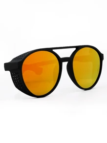 Retro Fashion Glasses Semi-Round Frame Side Protection - 橘色 - 查看 2