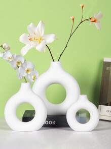 1 塑料花瓶仿陶瓷装饰花瓶，挂钟单枝插花甜甜圈花盆两半拼接，仿真干花装饰花瓶，斯堪的纳维亚风格创意甜甜圈形塑料花瓶家居客厅装饰，餐桌摆件圆形插花花瓶，插花艺术花瓶，极简主义客厅展厅装饰 - 彩色 - 查看 4