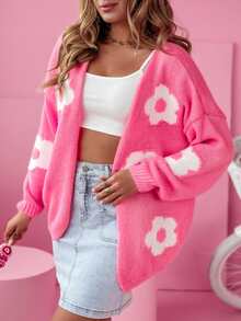 秋冬新款女装休闲时尚碎花针织长袖开衫撞色碎花可爱纽扣开衫长袖毛衣开衫撞色V领毛衣针织开衫欧美街头复古时尚撞色冬装女装优雅可爱休闲居家时尚 - 彩色 - 查看 3