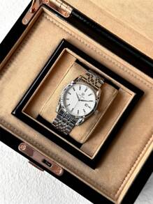 Pablo Raez 1pc Men's Watch Famous Brand New Luxury IPS Silver Plated Stainless Steel Case 50M Water Resistant Simple Calendar Clock Men's Solid Steel Metal Bracelet Heavy Chain Casual Fashion Quartz Watch For Man Arabic Numeral & Steel Bar Scales Black White Dial With Date High Level AAA Business Wristwatch For Daily Use Gift For Father Or Male Friend Birthday Presents - Black - View 8