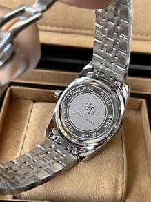 Pablo Raez 1pc Men's Watch Famous Brand New Luxury IPS Silver Plated Stainless Steel Case 50M Water Resistant Simple Calendar Clock Men's Solid Steel Metal Bracelet Heavy Chain Casual Fashion Quartz Watch For Man Arabic Numeral & Steel Bar Scales Black White Dial With Date High Level AAA Business Wristwatch For Daily Use Gift For Father Or Male Friend Birthday Presents - Black - View 6