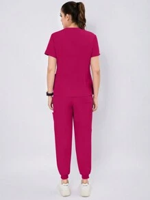 女士手术服套装 - 柔软拉绒弹性运动护士工作服，带口袋，透气手术服套装