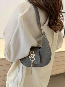 2024 New Winter Women's Personalized Crossbody Bag, Korean Style Crescent-Shaped Casual Chain Shoulder Bag, Simple Fashion Shoulder Bag For Women - Grey - View 4