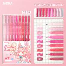 9入組莫蘭迪彩色手繪筆，0.5mm筆尖，中性墨水，適用於學生繪畫和素描 - 夏末倒敘2362 - 查看 9