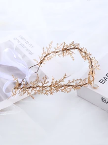 1件波西米亚梦幻花朵宝石发箍，配金色叶子头饰，新娘婚礼节日头饰情人节配饰