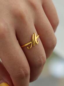 1 Pc Fashion Initial A-Z Letter Ring For Women Gold Color Stainless Steel Geometric Open Ring Birthday Party Friends Jewelry Gift